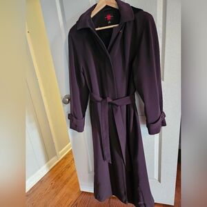 Plum Color Gallery Brand Belted Trench Coat, Removable Hood, Removeable Lining